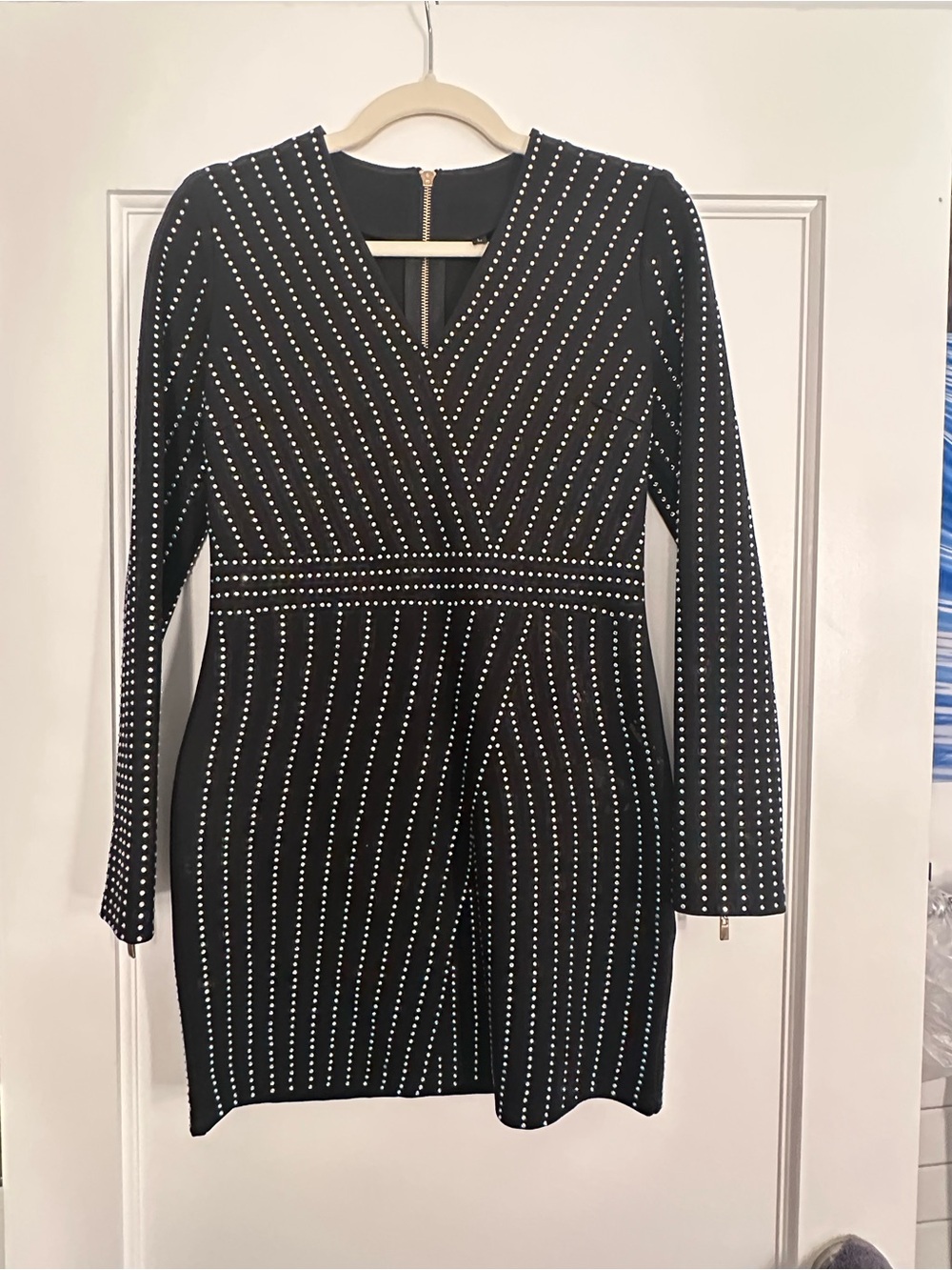 LIKE NEW Alex Vinash Black Studded V-Neck Long Sleeve Dress
